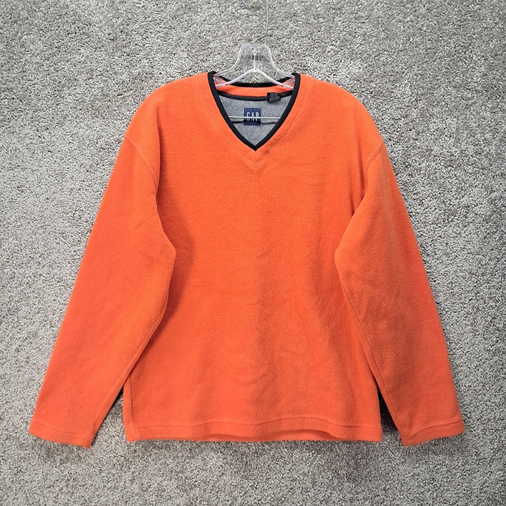 GAP Mens Orange Fleece V-Neck Pullover Sweater Size Medium RN 54023